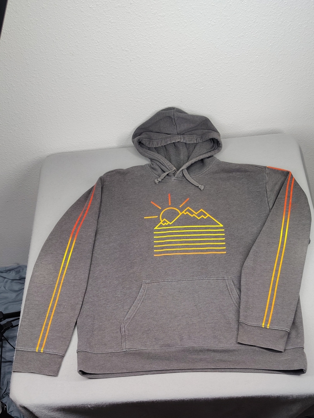 Urban Pipeline Gray Hoodie with Yellow-Orange Mountain Graphic Size XL